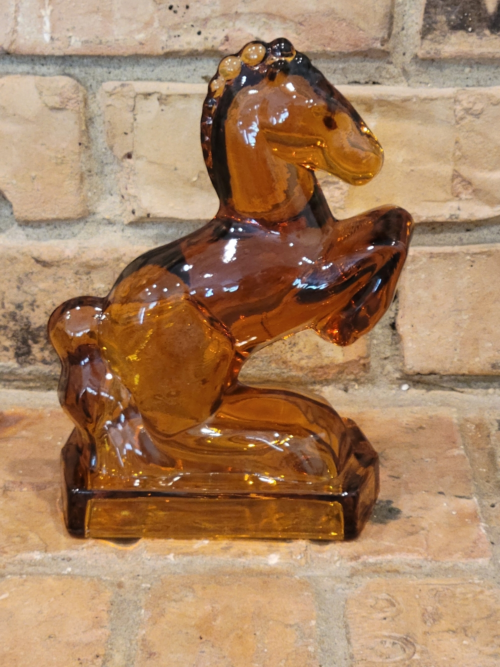 VINTAGE 1940's Amber Glass Horse Figurine Accent - Warm Amber Book Ends